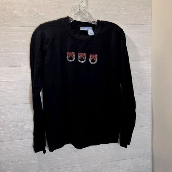 Holiday Edition Women's‎ Casual Long Sleeve Sweatshirt Studded Pullover Top - Picture 3 of 6